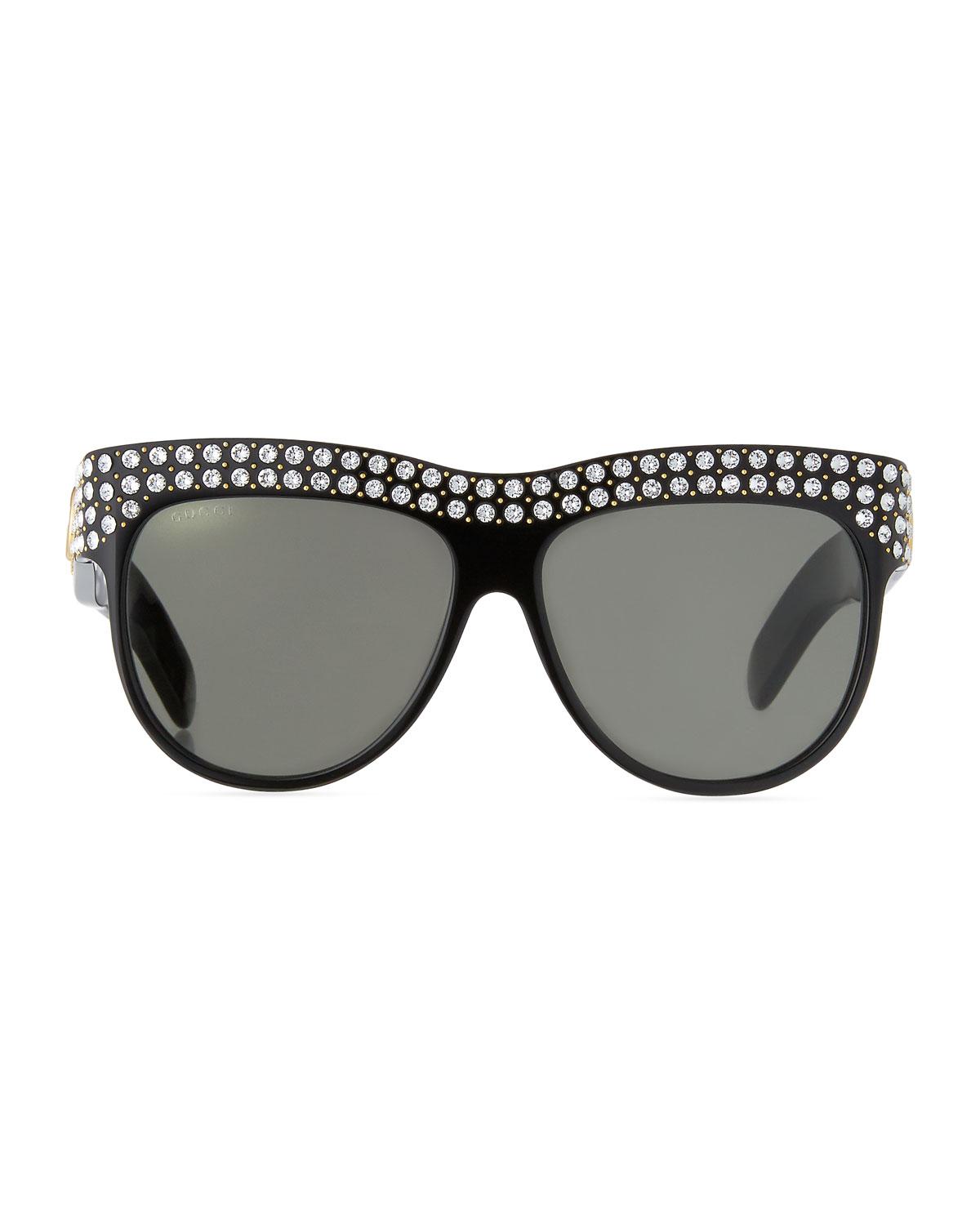 Gucci Swarovski Crystal Square Logo Sunglasses in Black Lyst